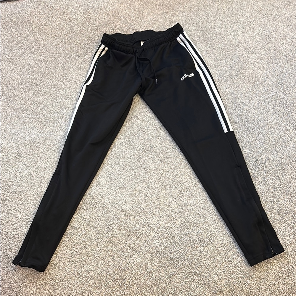 Adidas Black and White Track Pants with Tapered Fit